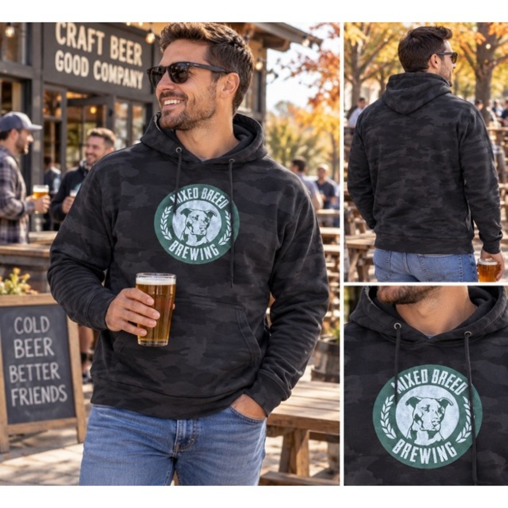 Mixed Breed Brewing Black Camo Graphic Hoodie Independent Trading Co XL